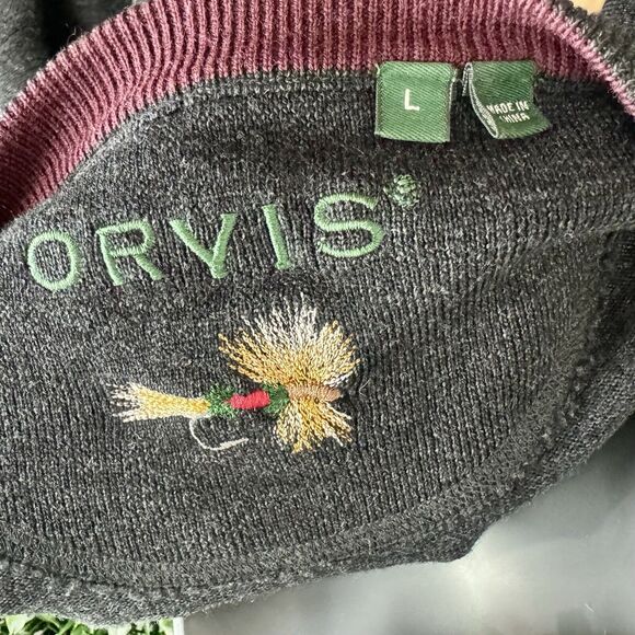 Orvis Mens Charcoal Gray 100% Merino Wool V-Neck Pullover Sweater Size L 3BG6 - Picture 3 of 7